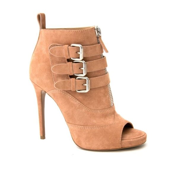 Tabitha Simmons Eva Tan Suede Peep-Toe Booties EU 38 - Picture 1 of 15